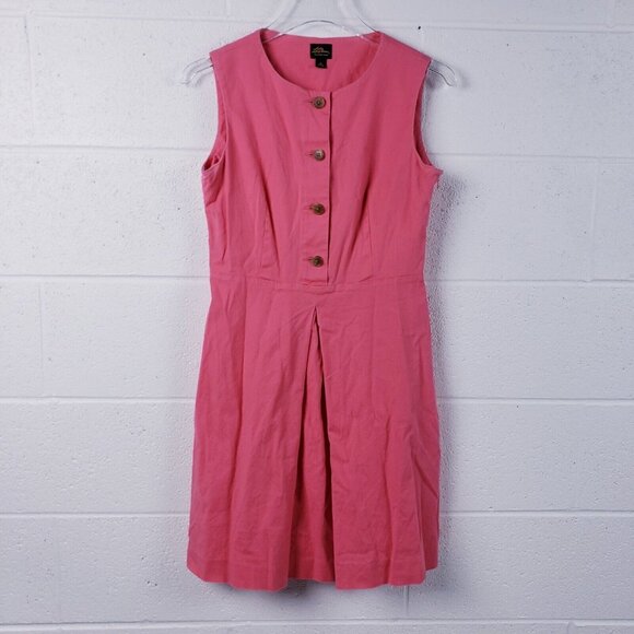L.L. Bean Cotton Linen A-Line Sleeveless Dress Pink Size 2 Button Front - Picture 1 of 6